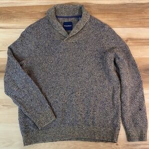 Tommy Bahama Sweater Mens Medium Gray Blue Shawl Collar Knit Wool Linen Alpaca